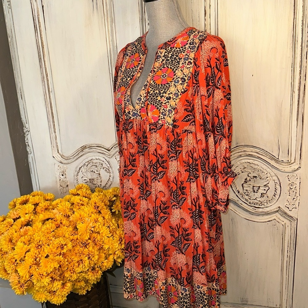 ba&sh Orange and Pink Patterned Mini Dress